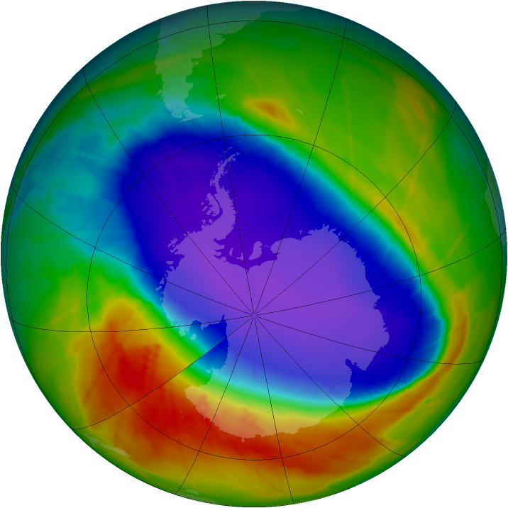Antarctic ozone map for 03 October 2009